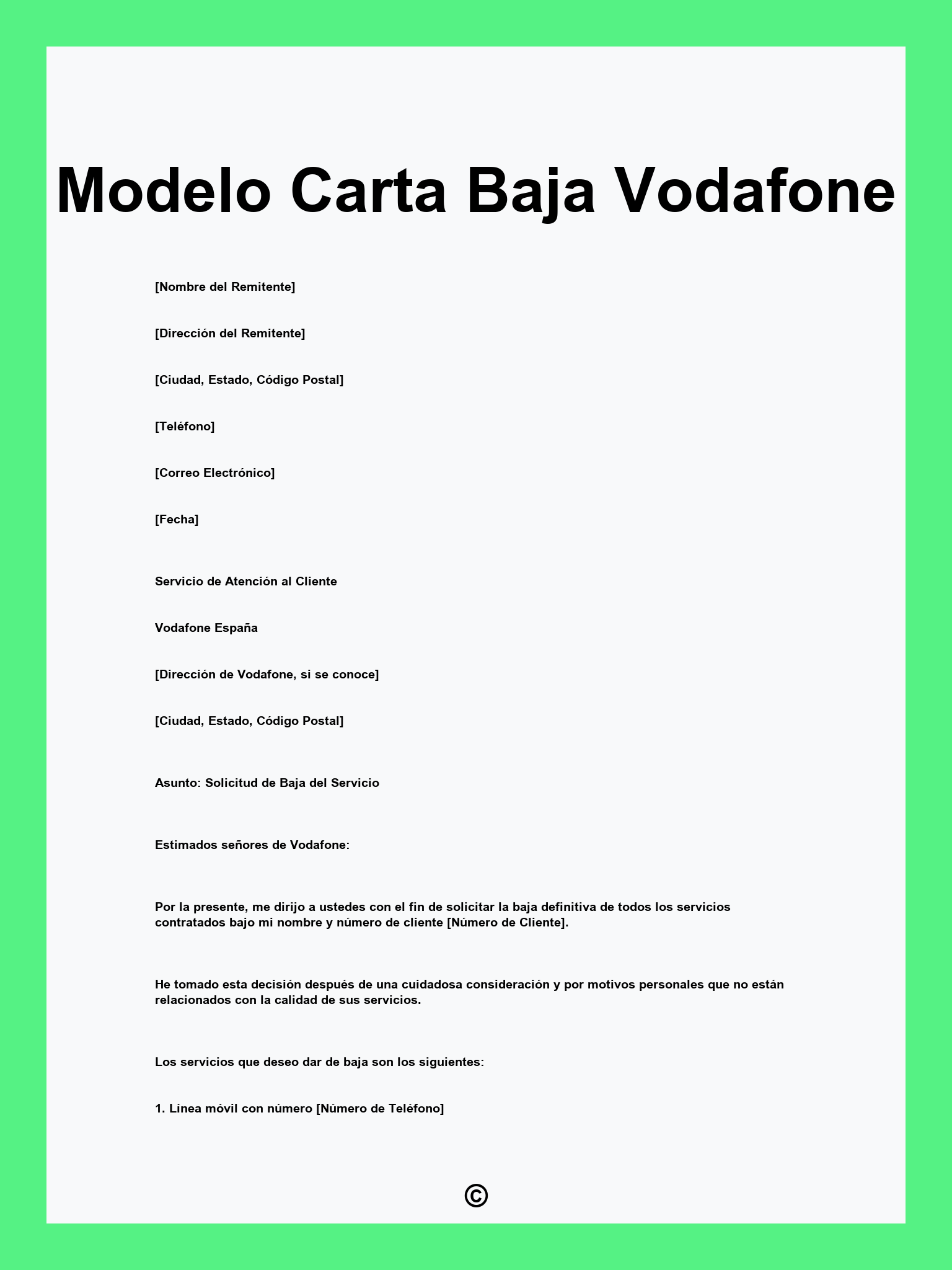 Modelo Carta Baja Vodafone
