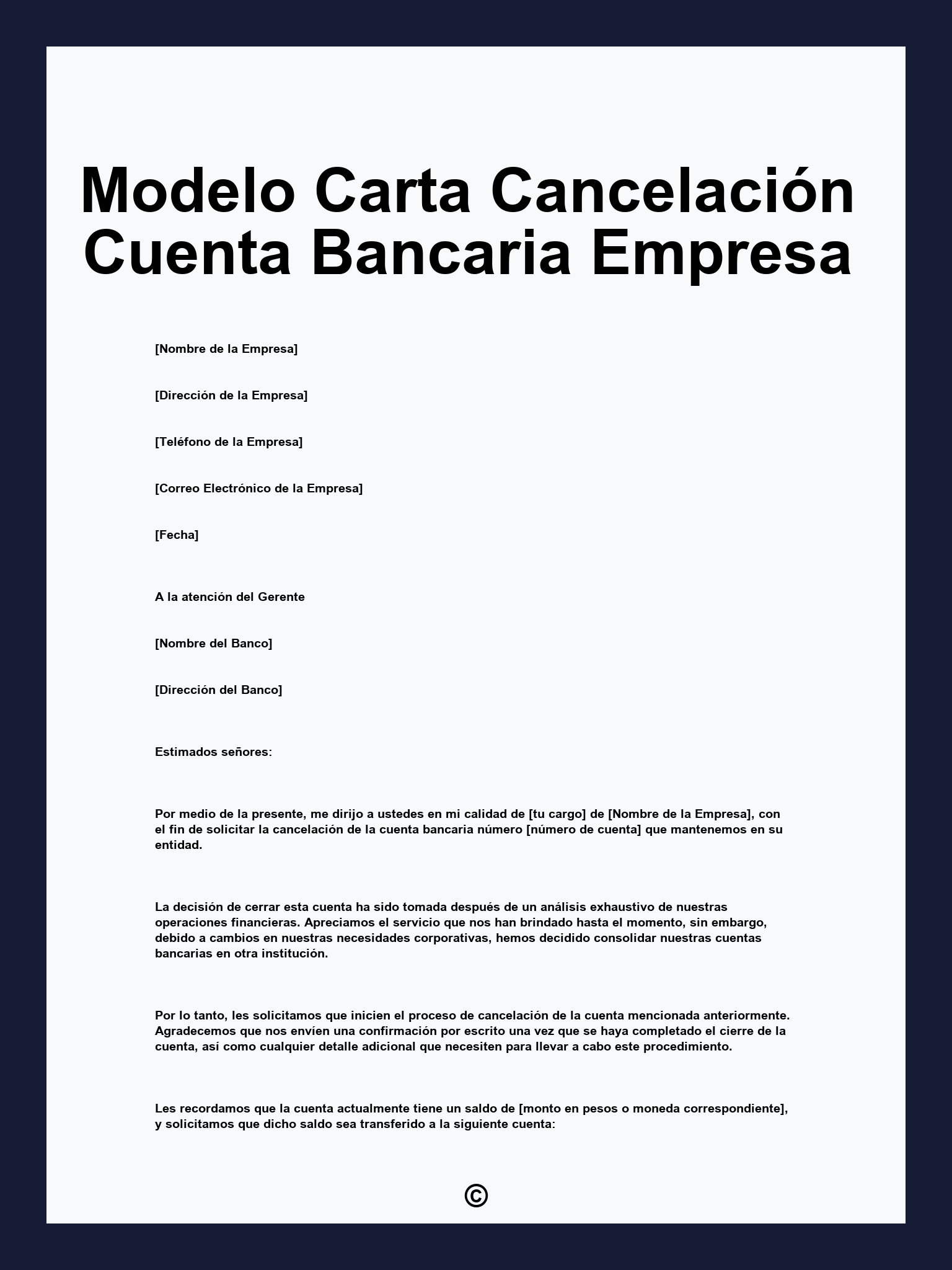 Modelo Carta Cancelación Cuenta Bancaria Empresa