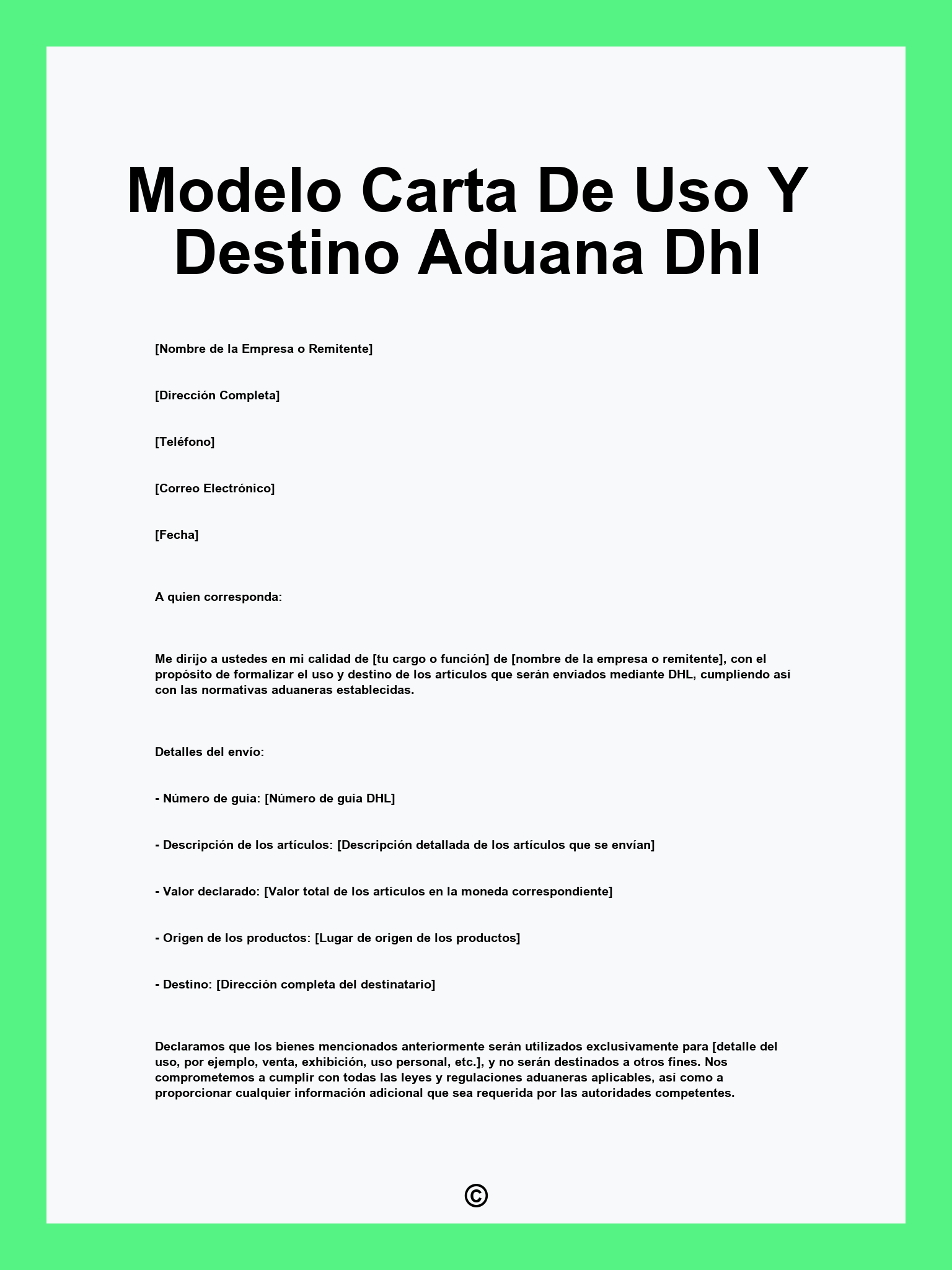 Modelo Carta De Uso Y Destino Aduana Dhl