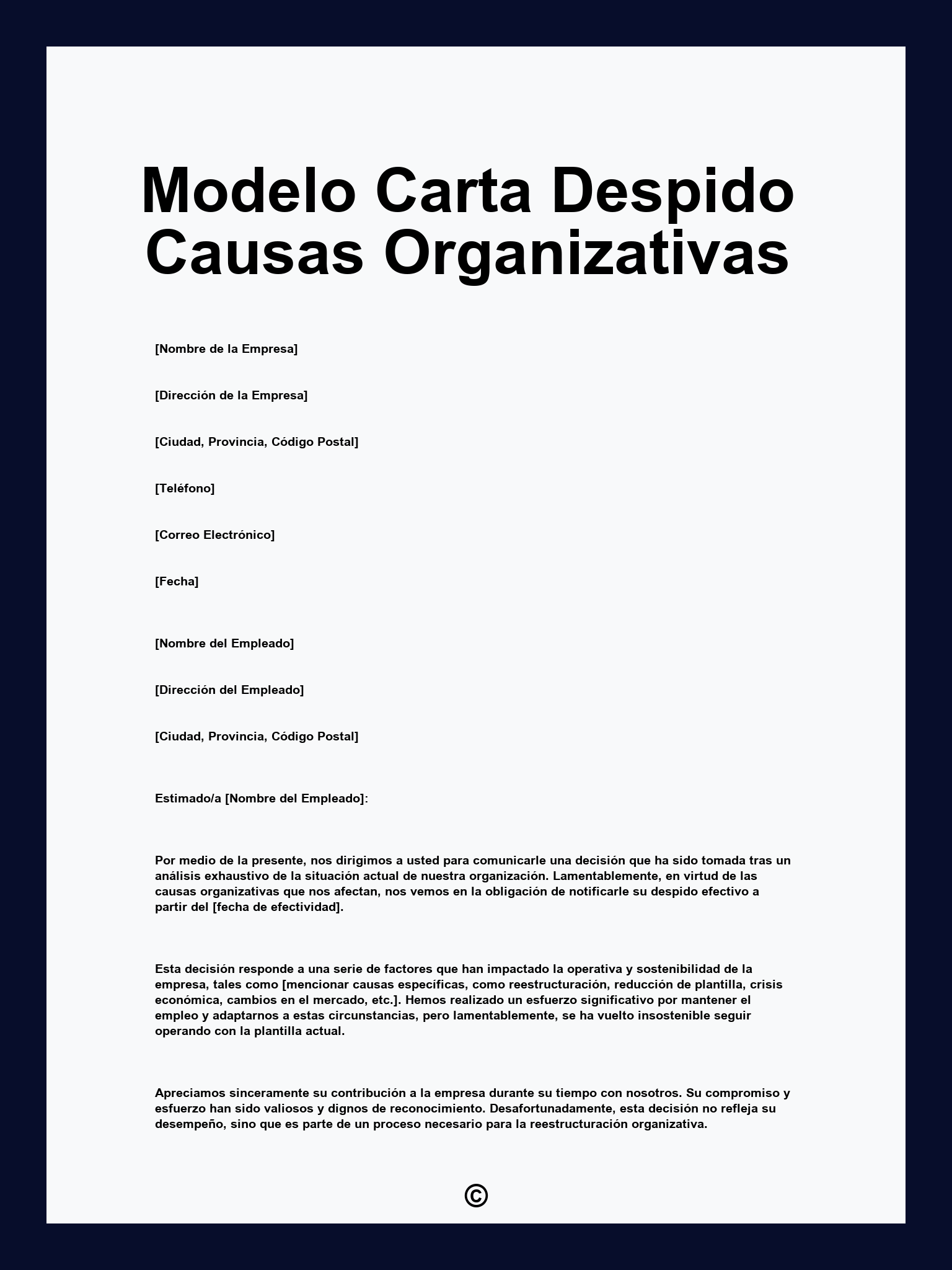 Modelo Carta Despido Causas Organizativas