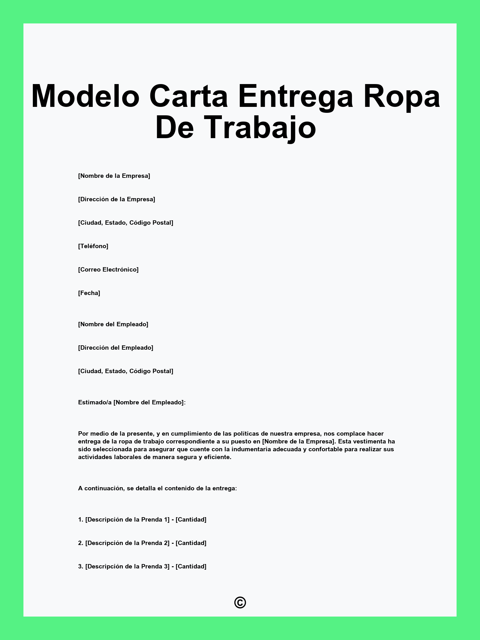 Modelo Carta Entrega Ropa De Trabajo