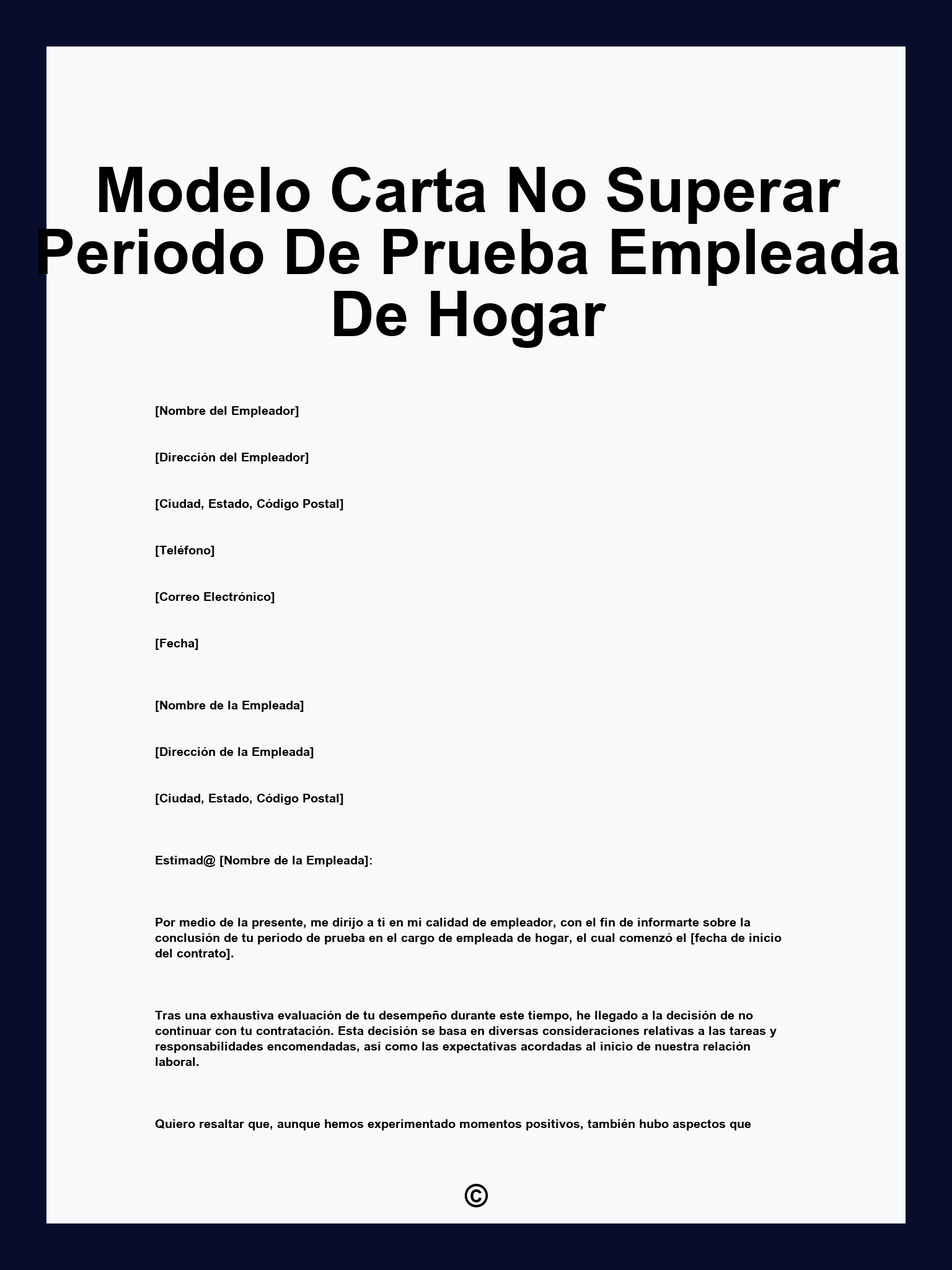 Modelo Carta No Superar Periodo De Prueba Empleada De Hogar
