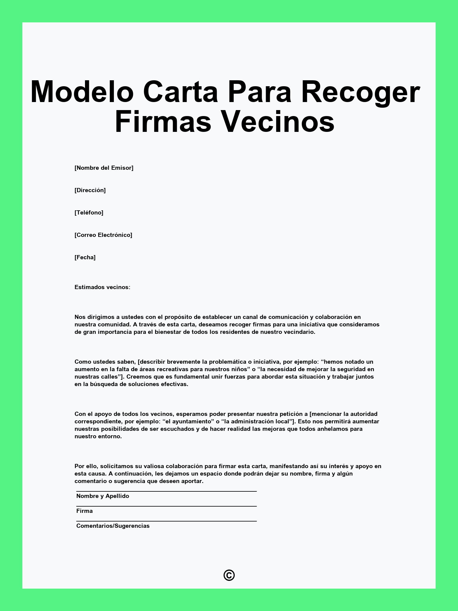 Modelo Carta Para Recoger Firmas Vecinos