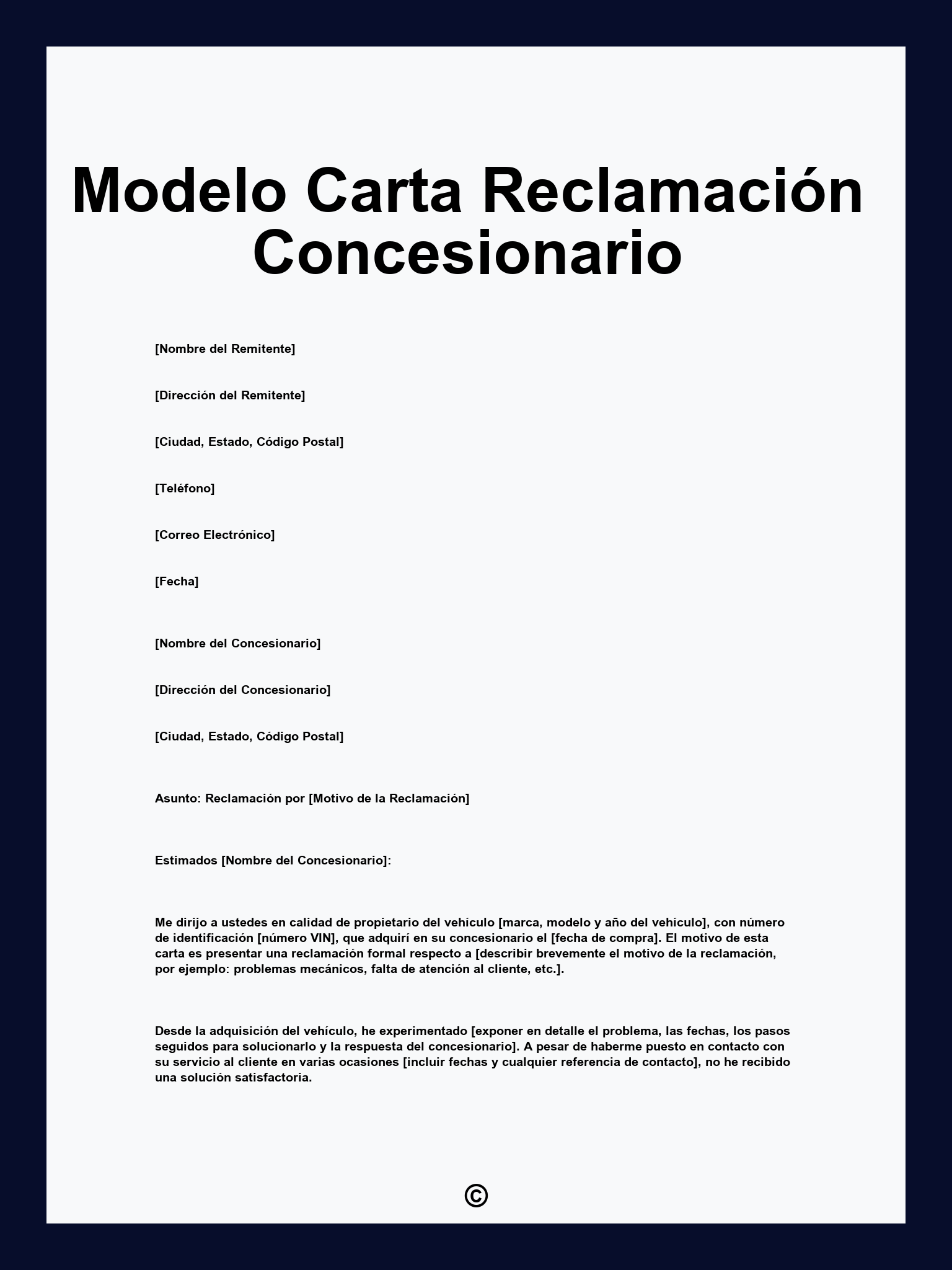 Modelo Carta Reclamación Concesionario