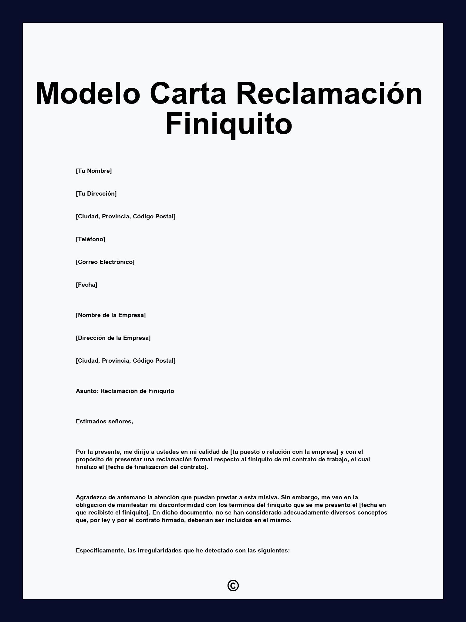 Modelo Carta Reclamación Finiquito