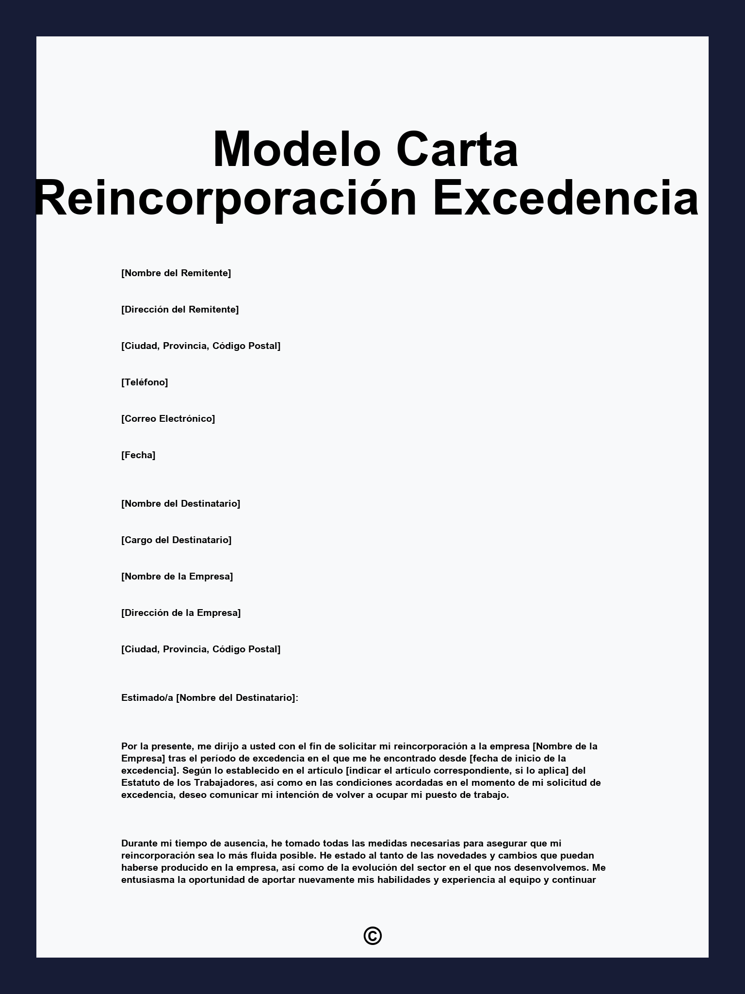 Modelo Carta Reincorporación Excedencia