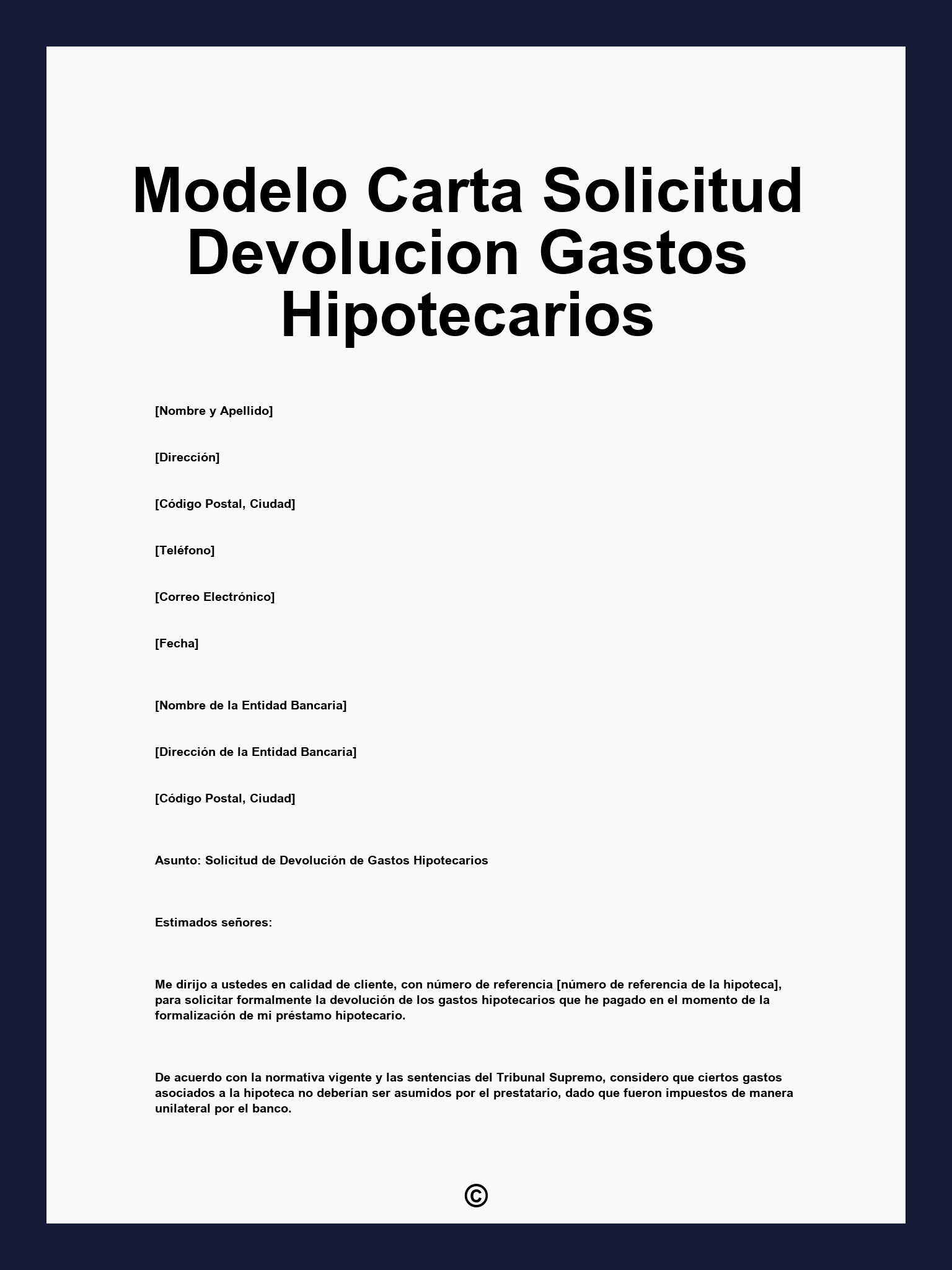 Modelo Carta Solicitud Devolucion Gastos Hipotecarios