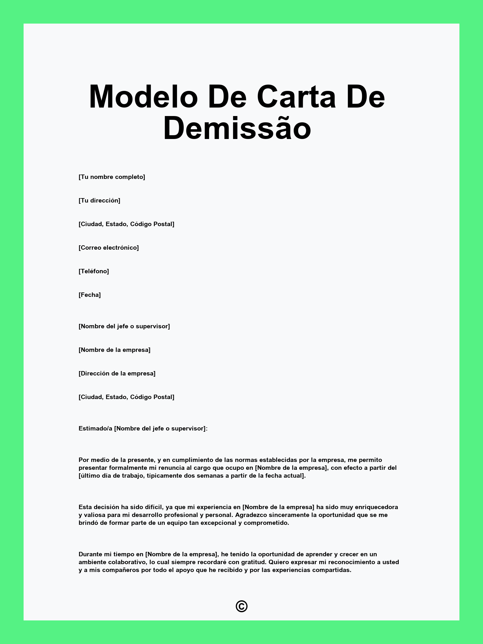 Modelo De Carta De Demissão