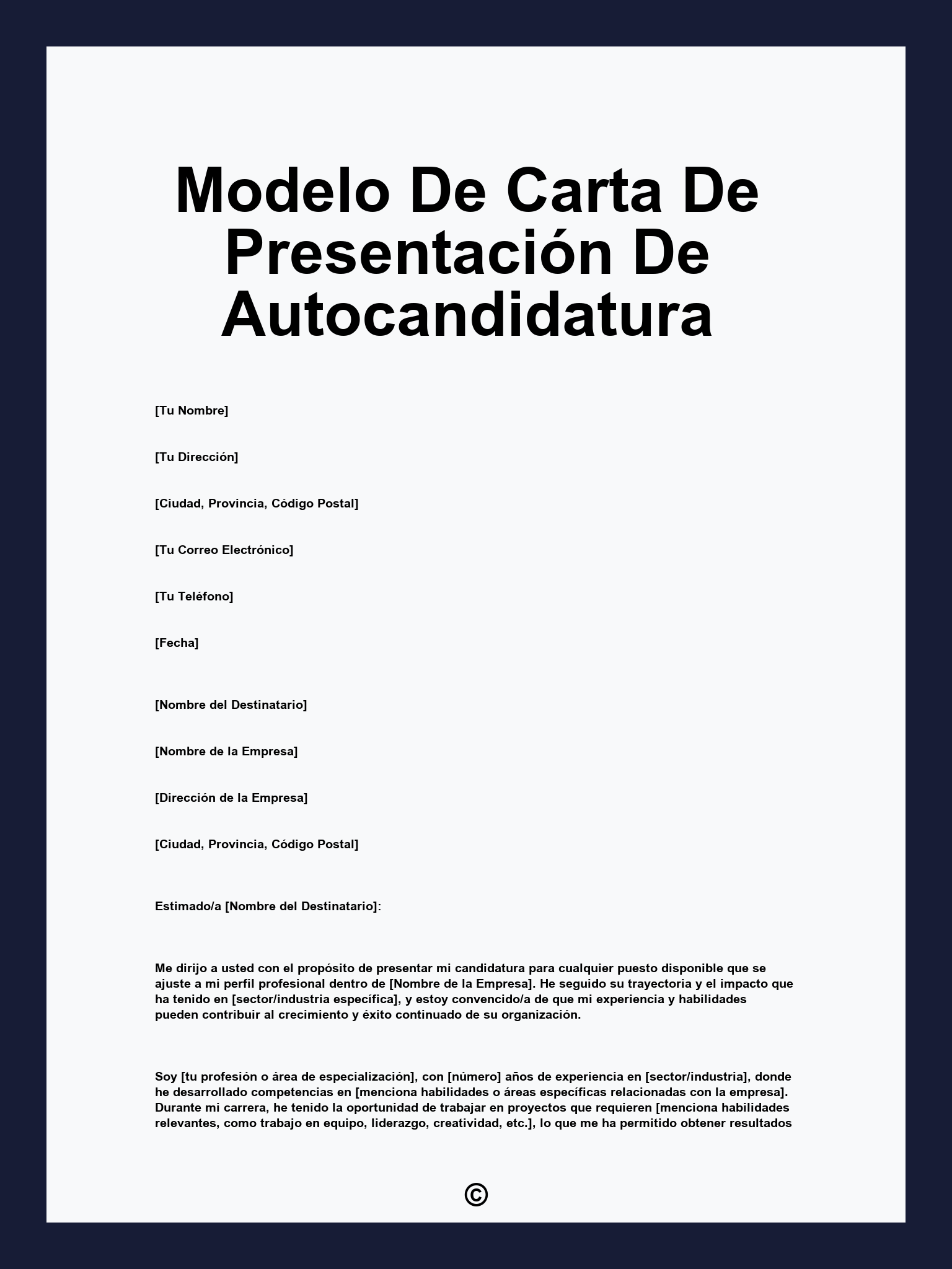 Modelo De Carta De Presentación De Autocandidatura