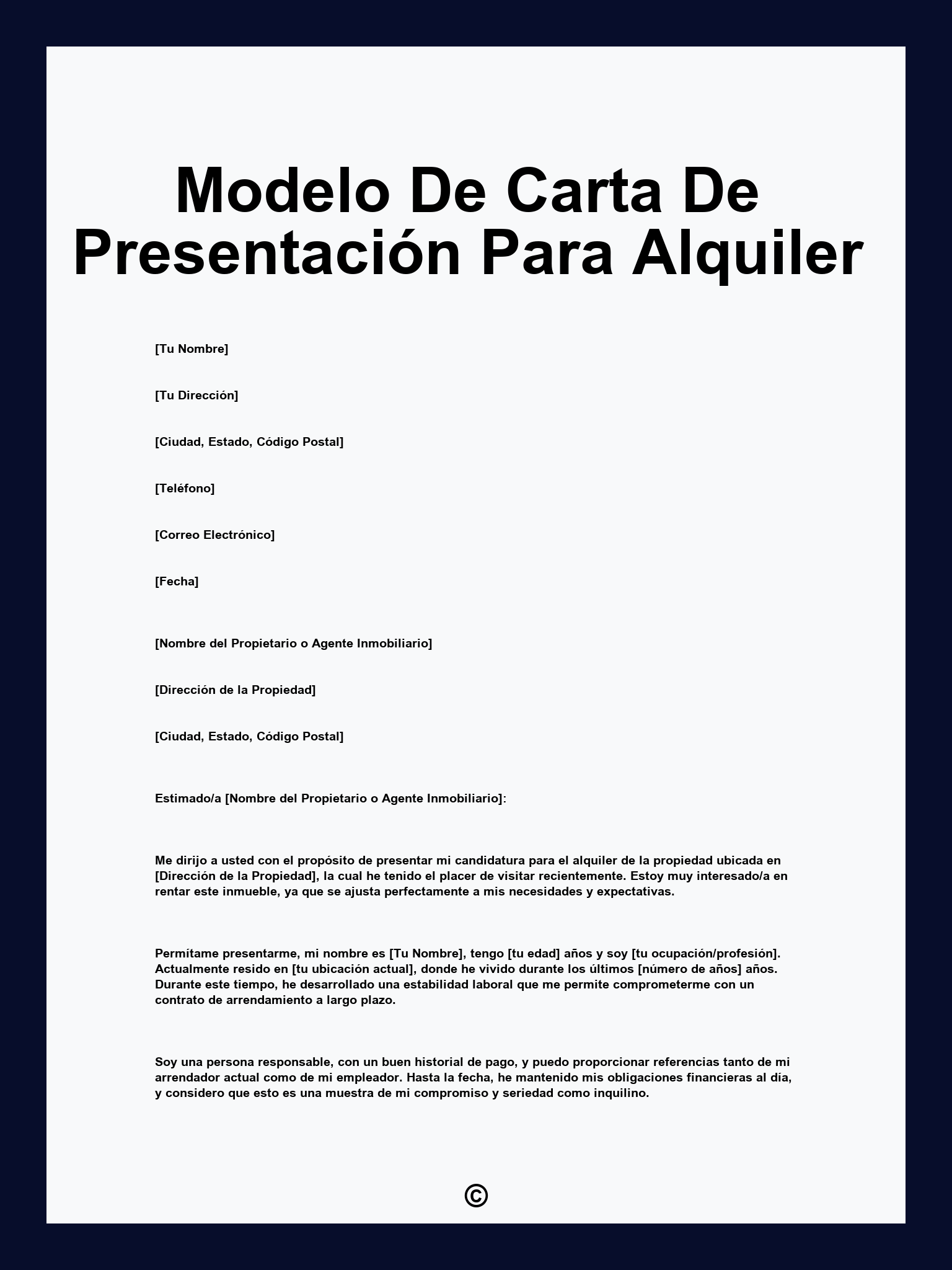 Modelo De Carta De Presentación Para Alquiler
