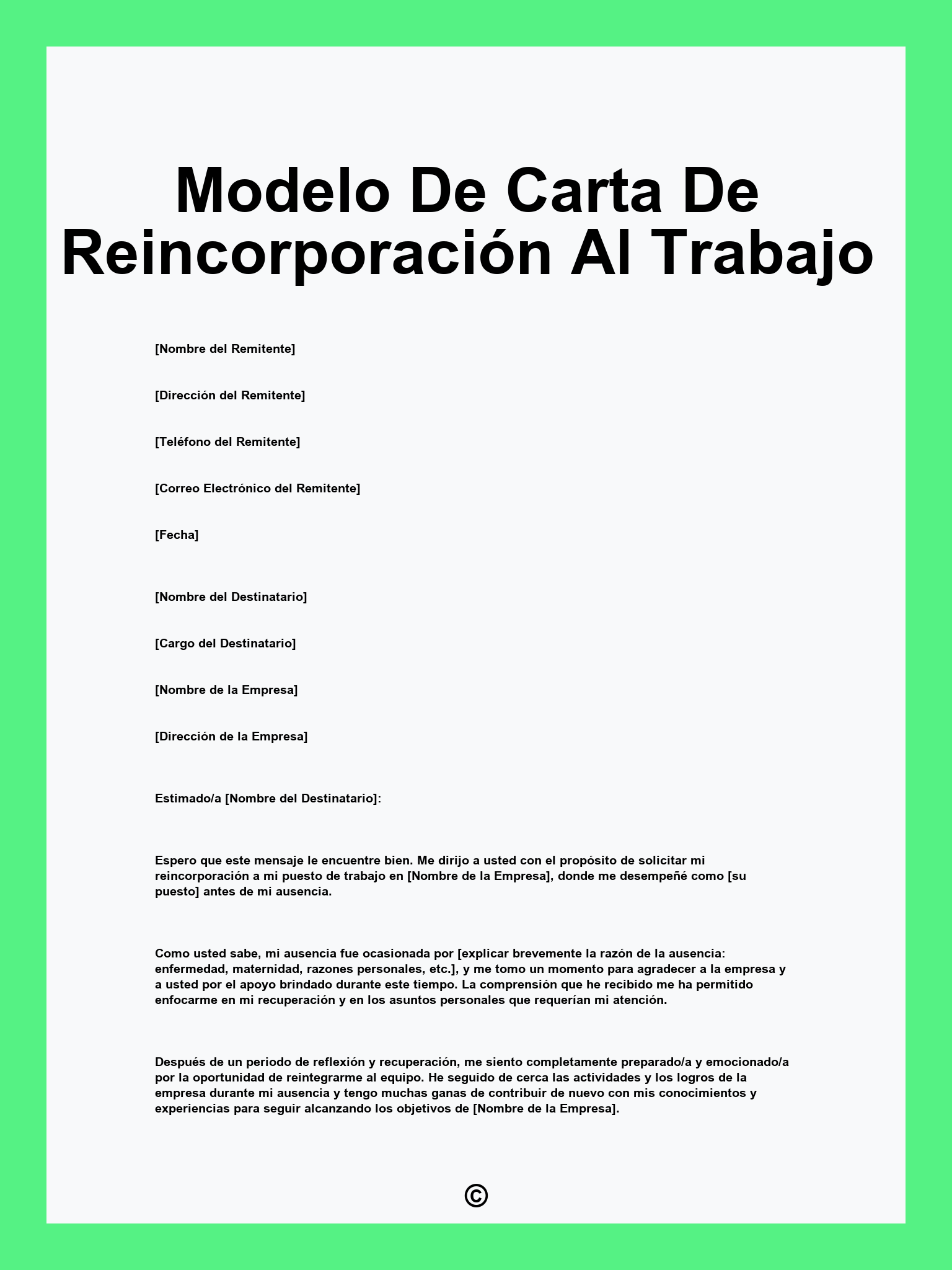 Modelo De Carta De Reincorporación Al Trabajo
