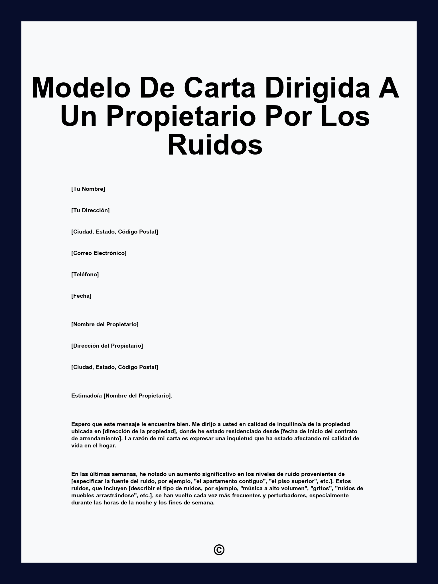 Modelo De Carta Dirigida A Un Propietario Por Los Ruidos