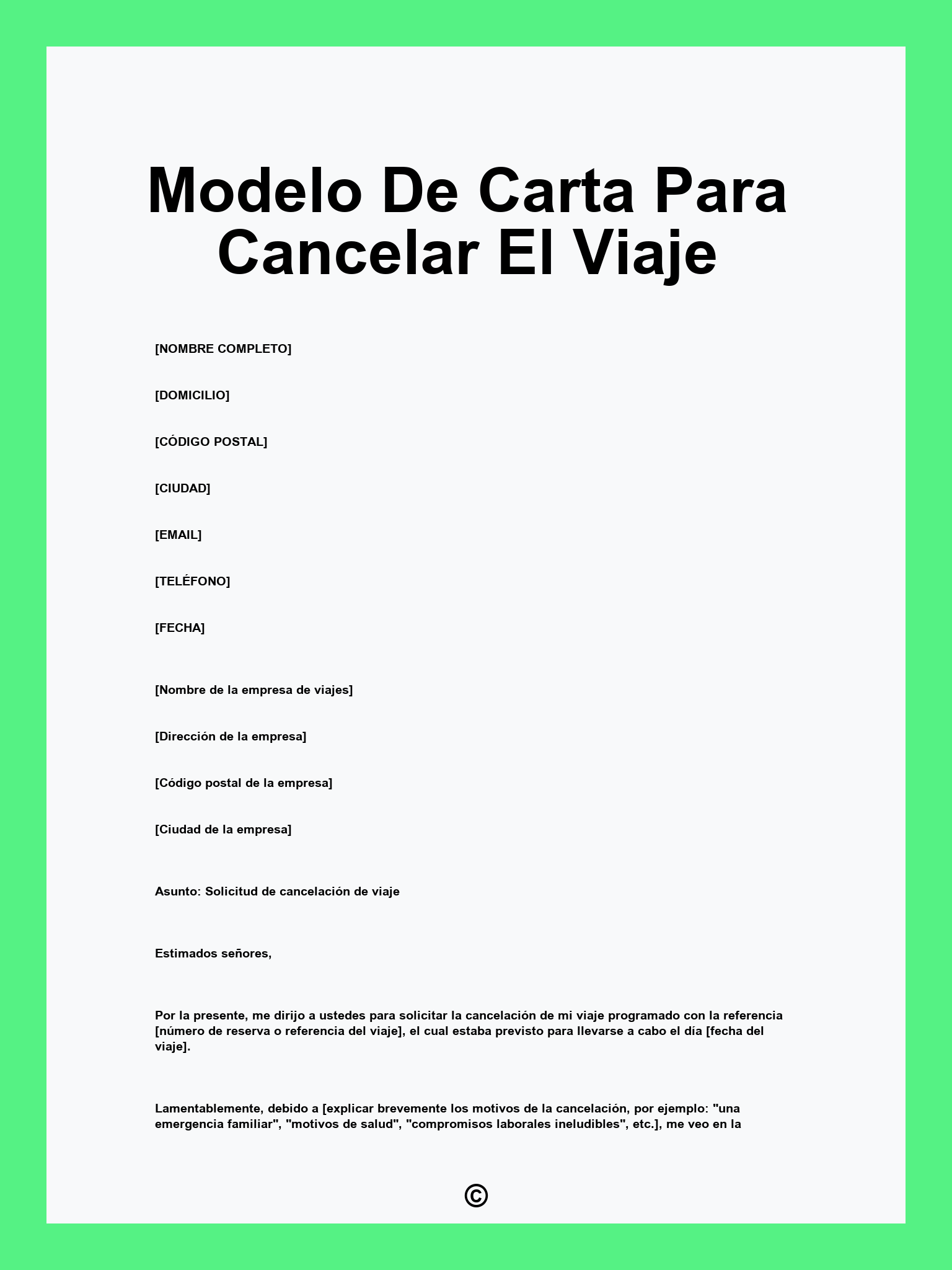 Modelo De Carta Para Cancelar El Viaje