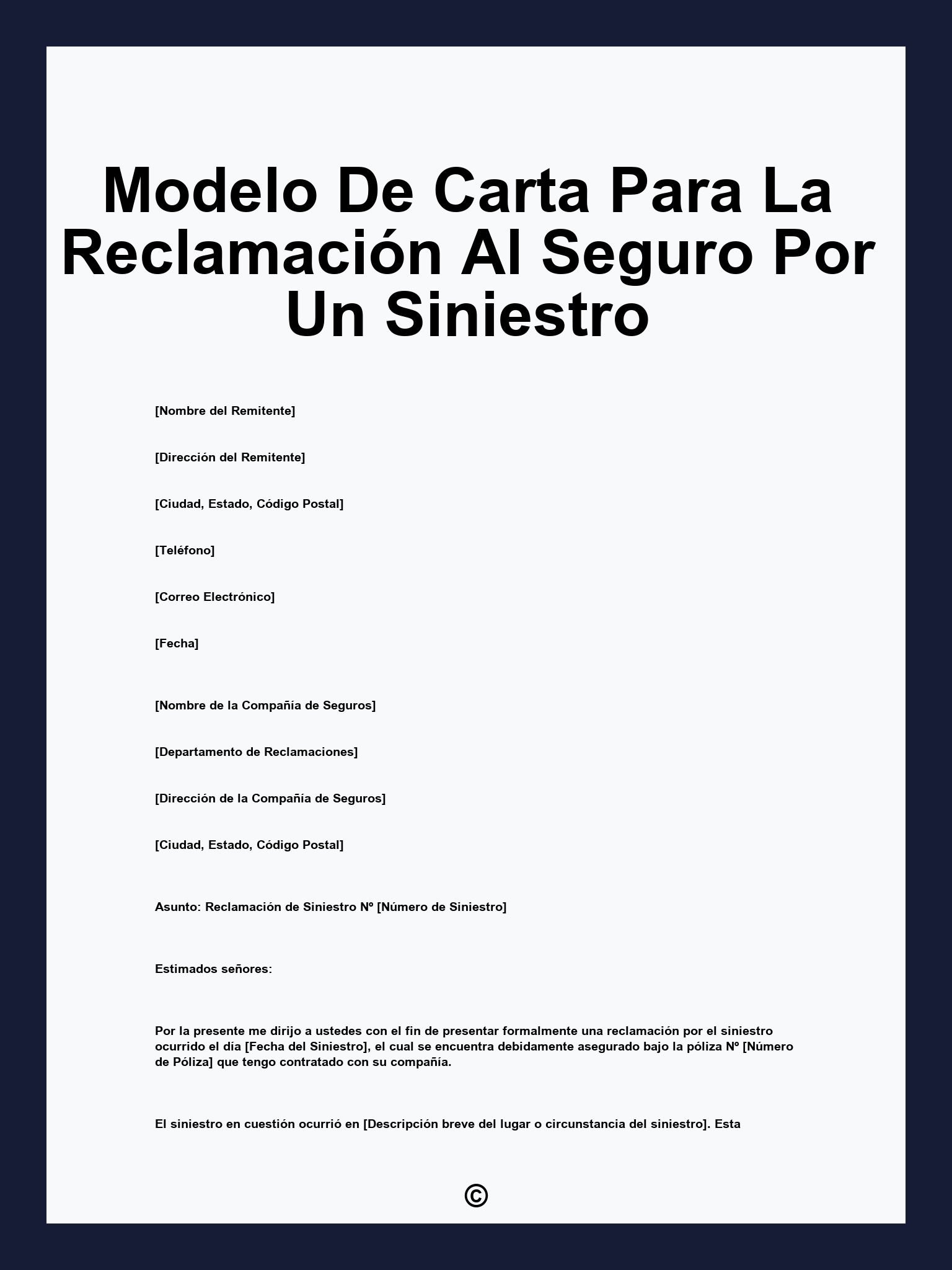 Modelo De Carta Para La Reclamación Al Seguro Por Un Siniestro