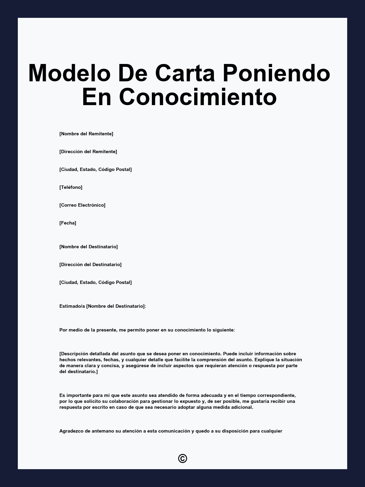 Modelo De Carta Poniendo En Conocimiento